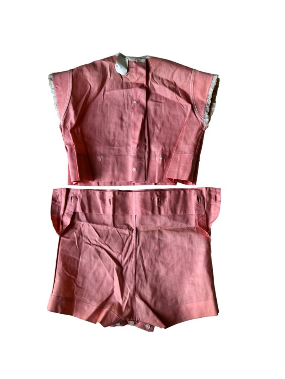 Vintage 1940s Childs Peach Pink Romper Shorts Lace Trim & Buttons 2 Piece - Picture 11 of 15